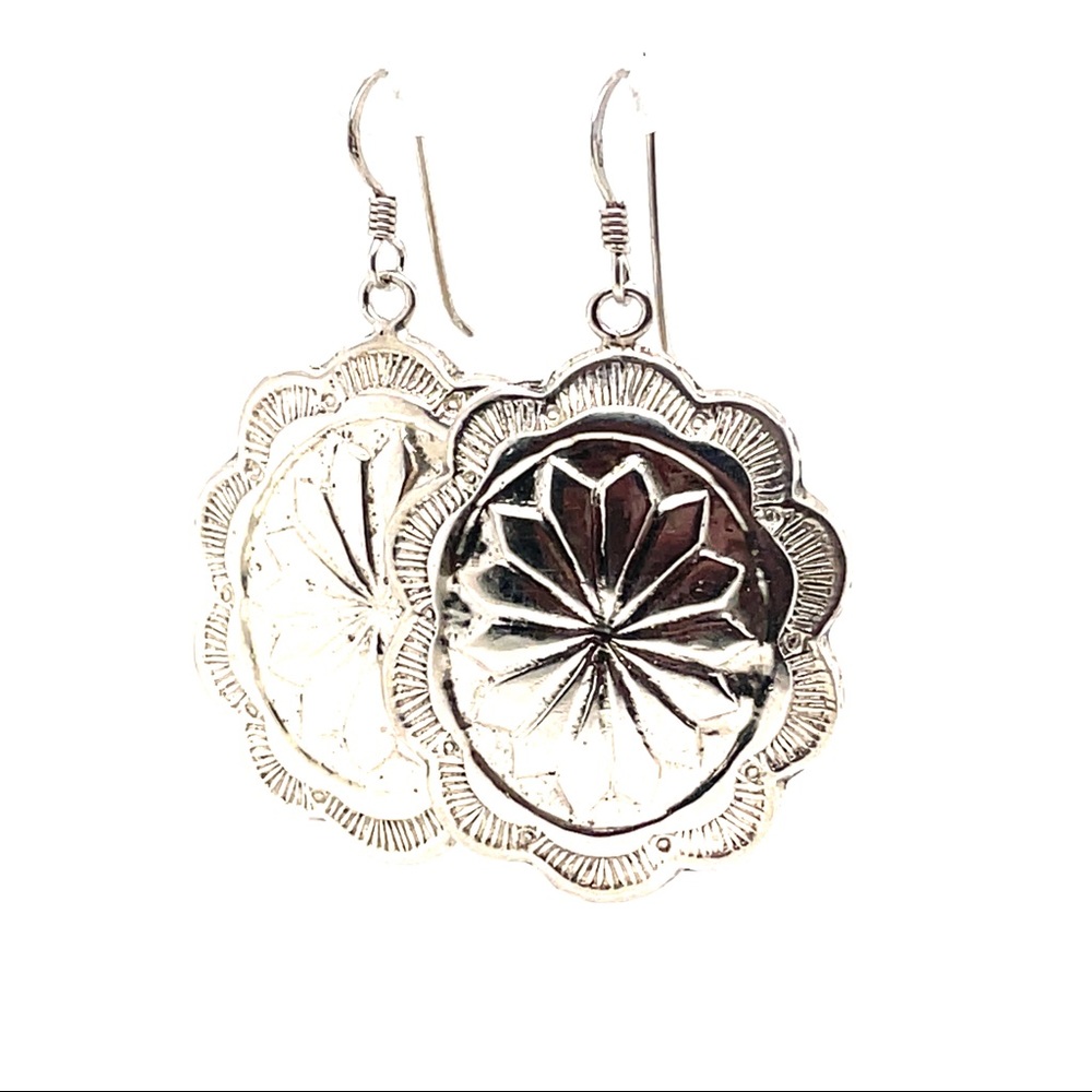Sterling Silver Oval Concho Dangle Earrings